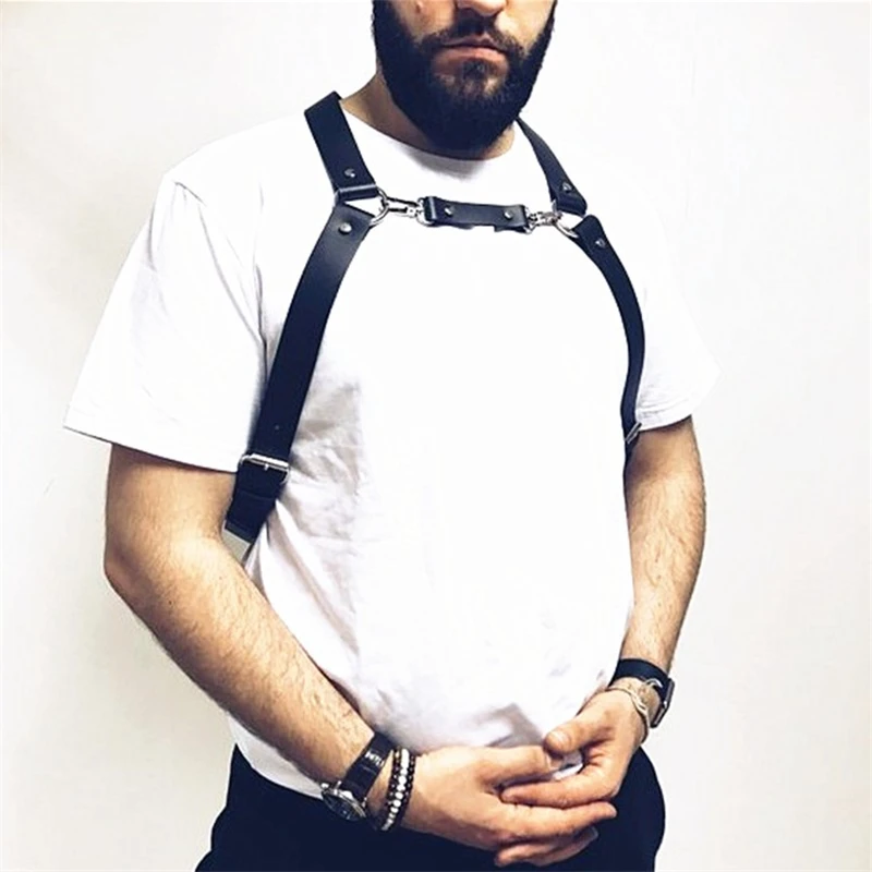 Rave Costume Gothic Leather Tops Fetish Men Gay Chest Harness Belts Adjustable Bondage Cage Body Harness Strap Punk for BDSM
