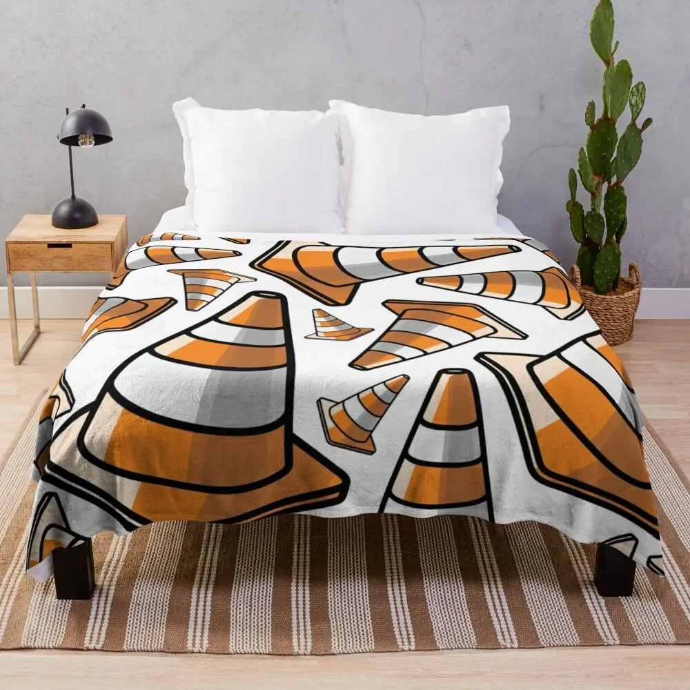 

Traffic Cone - Orange and White Throw Blanket sofa Multi-Purpose