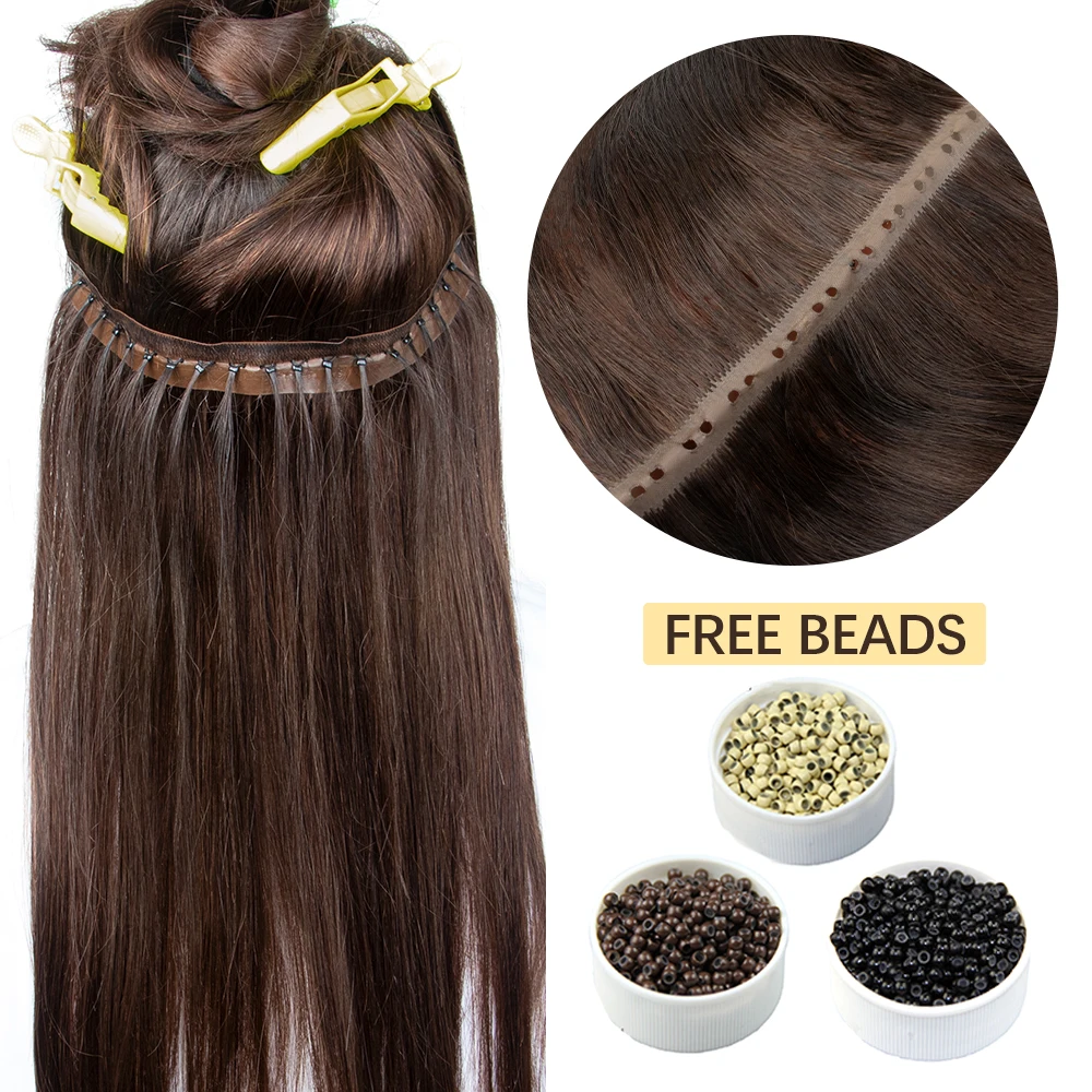 870903-318321.jpg Invisible Hole Flat Pu Tape Human Hair Twin Tabs 25cm Long Tape PU Weft Real Human Hair No Glue Microlink Application 40-50g - Image 1