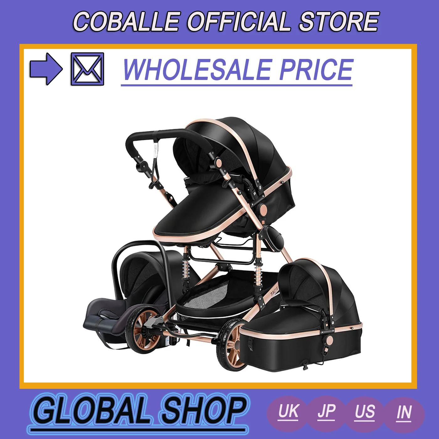 Baby Stroller 3 in 1 luxury umbrella newborn High Landscape Stroller Folding strollers baby trolley baby pram