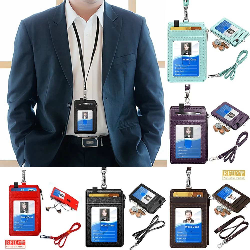 with Neck Lanyard RFID Blocking Anti-theft Waterproof Name Badge Holder Employee ID Cover ID Card Case Credit Card Holder