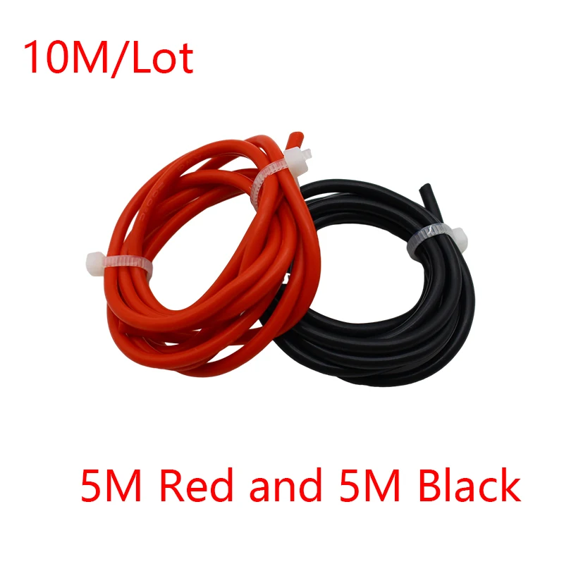10 Metri/Lotto Cavo Elettrico In Silicone Morbido Resistente Al Calore 8 10 12 14 16 18 20 22 24 26 28 30 Awg 5M Rosso E 5M Colore Nero