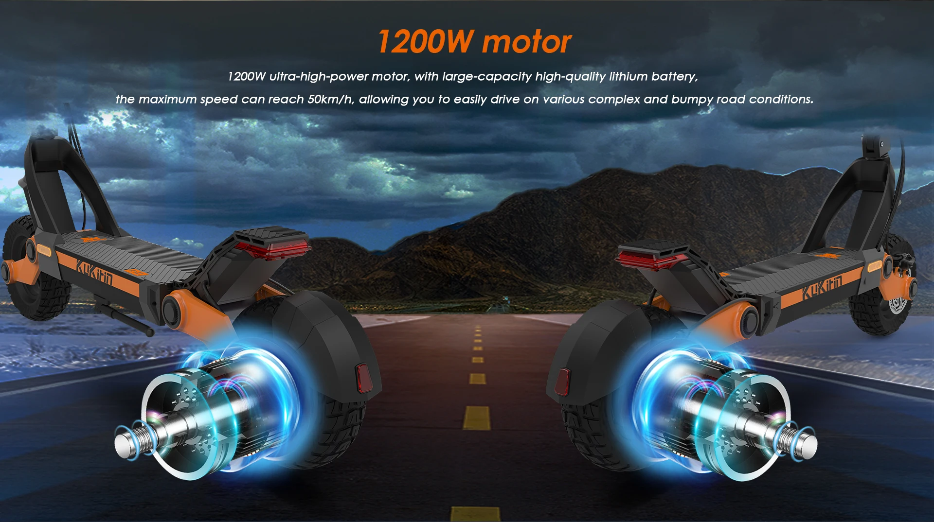 Scooter elettrico pieghevole fuoristrada KuKirin G-Three da 10" - Motore da 1200 W, batteria da 52 V 18,2 Ah, velocità massima 50 km/h, portata 63 km - immagine 5