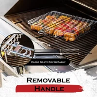 Support de barbecue pliable en acier inoxydable, panier de gril épais pour poulet avec grande capacité et poignée 5