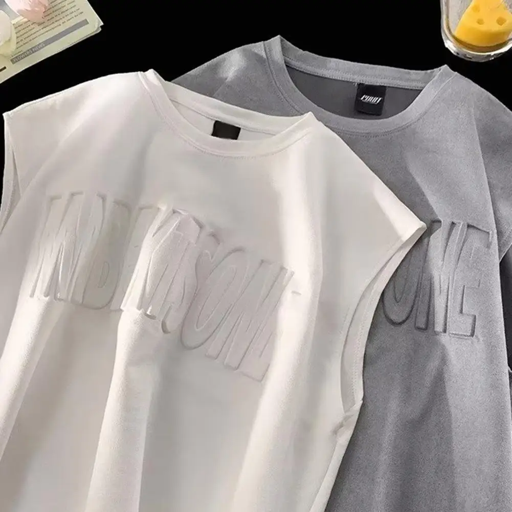 

Жилет мужской замшевый в стиле ретро, Стильная летняя безрукавка с буквенным принтом, майка без рукавов с широкими лямками на плечах