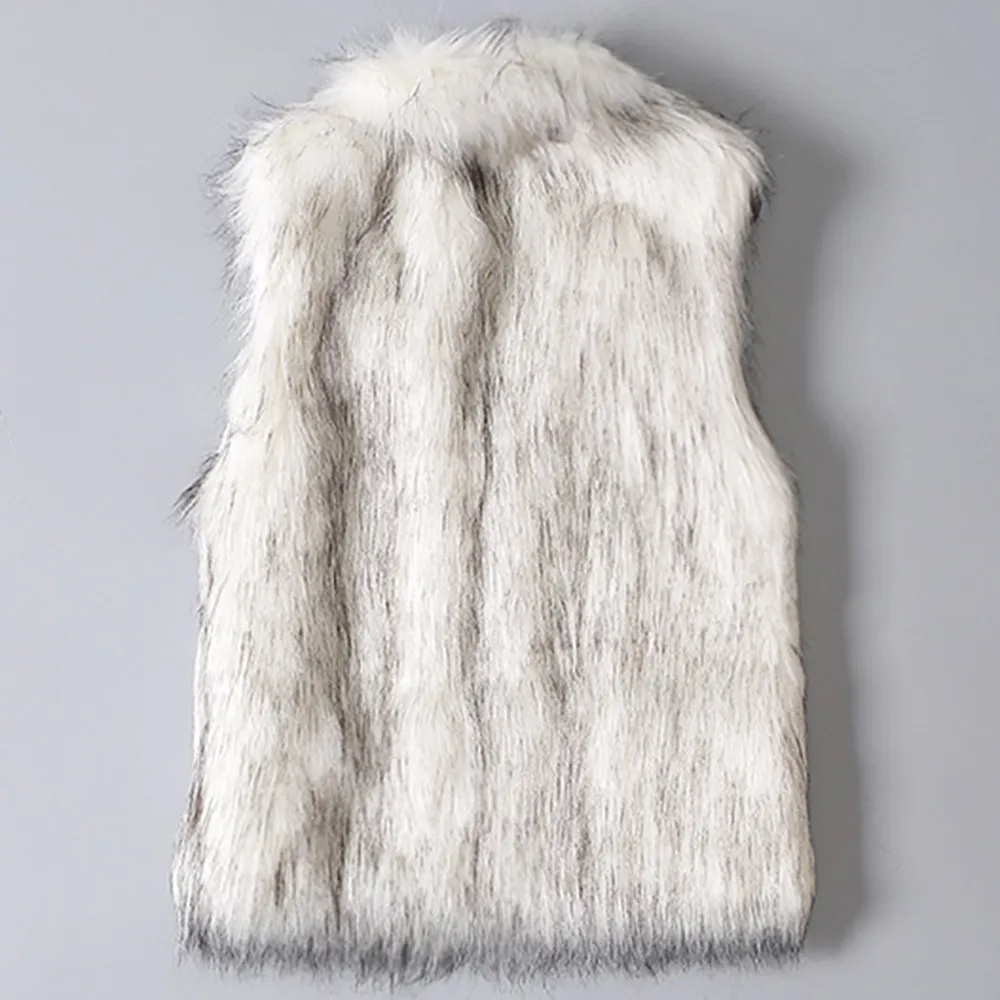Winter Women's Vest Coat Wool Vest Faux Fur Vest Stand Collar Faux Fur Coat Vest Jacket Outdoor Windproof Coat 3