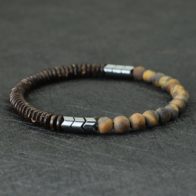 Natural Blue Sandstone Tiger Eyes Stone Men Bracelet