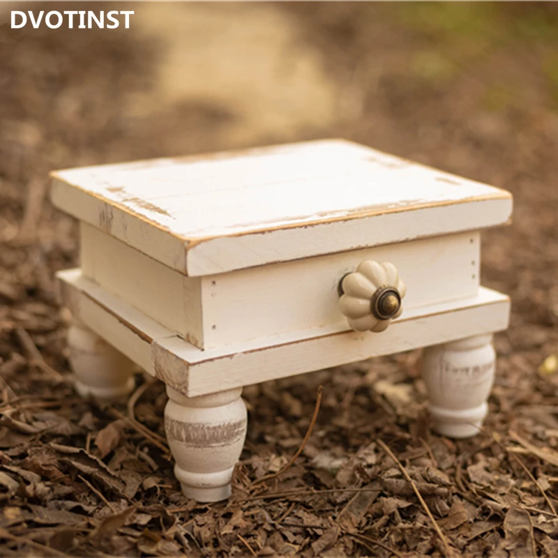 Dvotinst Newborn Photography Props for Baby White Wooden Mini Retro Side Table Studio Shoots Accessories Photo Props