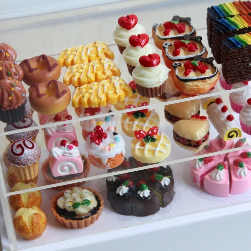 Miniature Dollhouse Cake Cabinet Pretend Play Mini Bread Food 1/6 For BJD OB11 Doll Accessories Toy, kitchen toys,pretend kitchen toys,pretend food toys,doll house toys