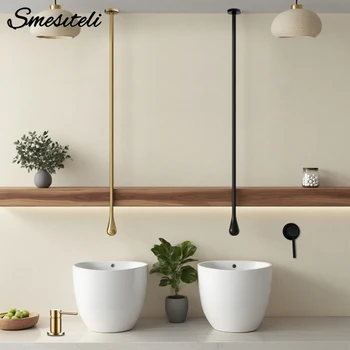 อ่างล้างหน้าแบบฝังฝ้าเพดานพร้อมก๊อกน้ำแบบหยดน้ำ ทำจากทองแดงทั้งชิ้น ใช้ได้ทั้งน้ำร้อนและน้ำเย็น เหมาะสำหรับห้องครัวและห้องน้ำ 1