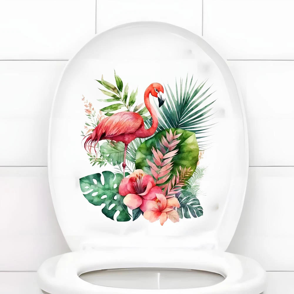 Funny Flamingo Toilet Sticker Bathroom Toilet Cover Sticker Wall Stickers Animal Wc Fun Home BathRoom PVC