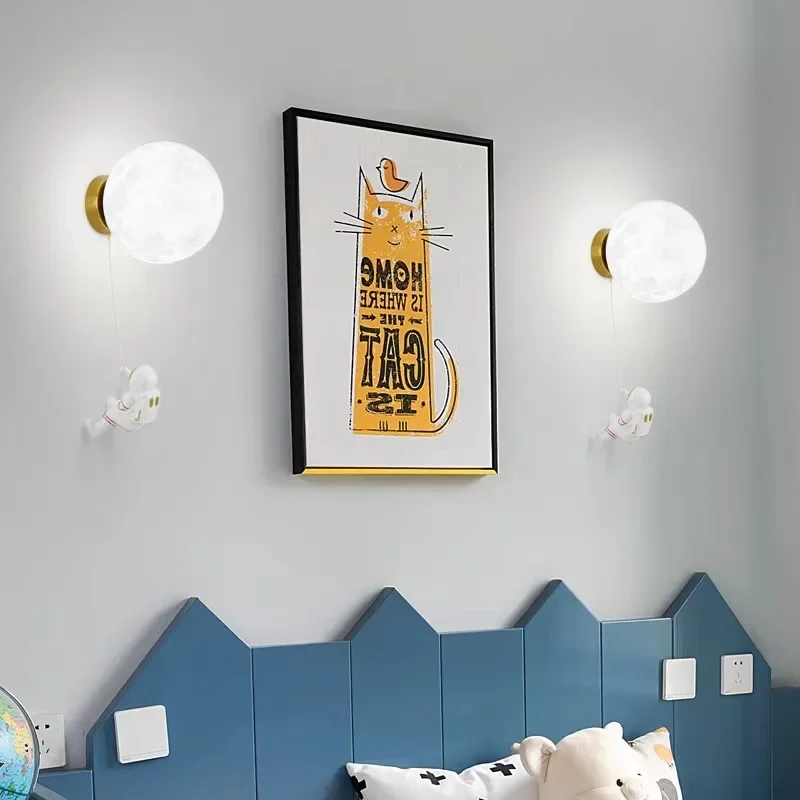 Nordic Lunar Astronaut Cartoon LED Wall Light Children's Room Corridor Living Creative Bedside Lamp Home Decor Lighting
