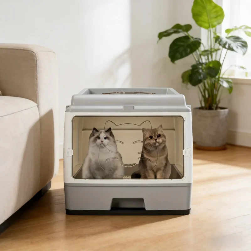 냄새 방지, 물 튀김 방지 고양이 화장실, 특대형 서랍형 밀폐형 투명 폴리프로필렌 50.01x40.01cm 고양이 청소용품