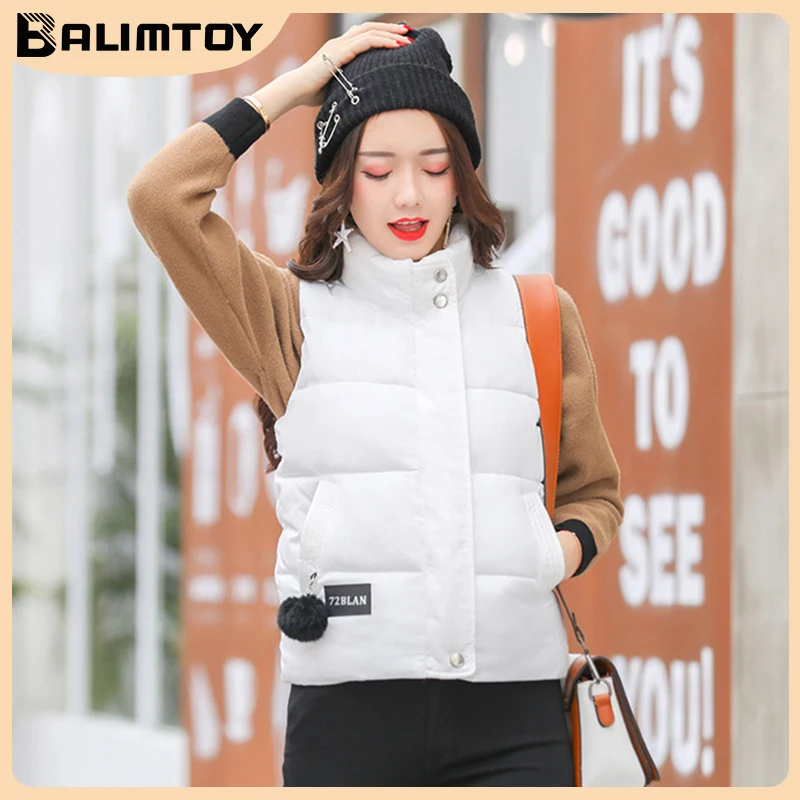 2022 Donne New Down Cotton Vest Femminile Autunno Inverno Coreano Gilet Corto Casual Addensato Slim Stand-Up Collar Vest
