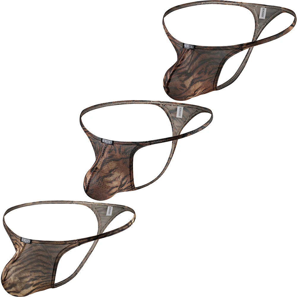 

iKingsky Men's Tiger Stripes G-string Sexy Swimming Thong Underwear Low Rise Y-back Pouch Under Panties