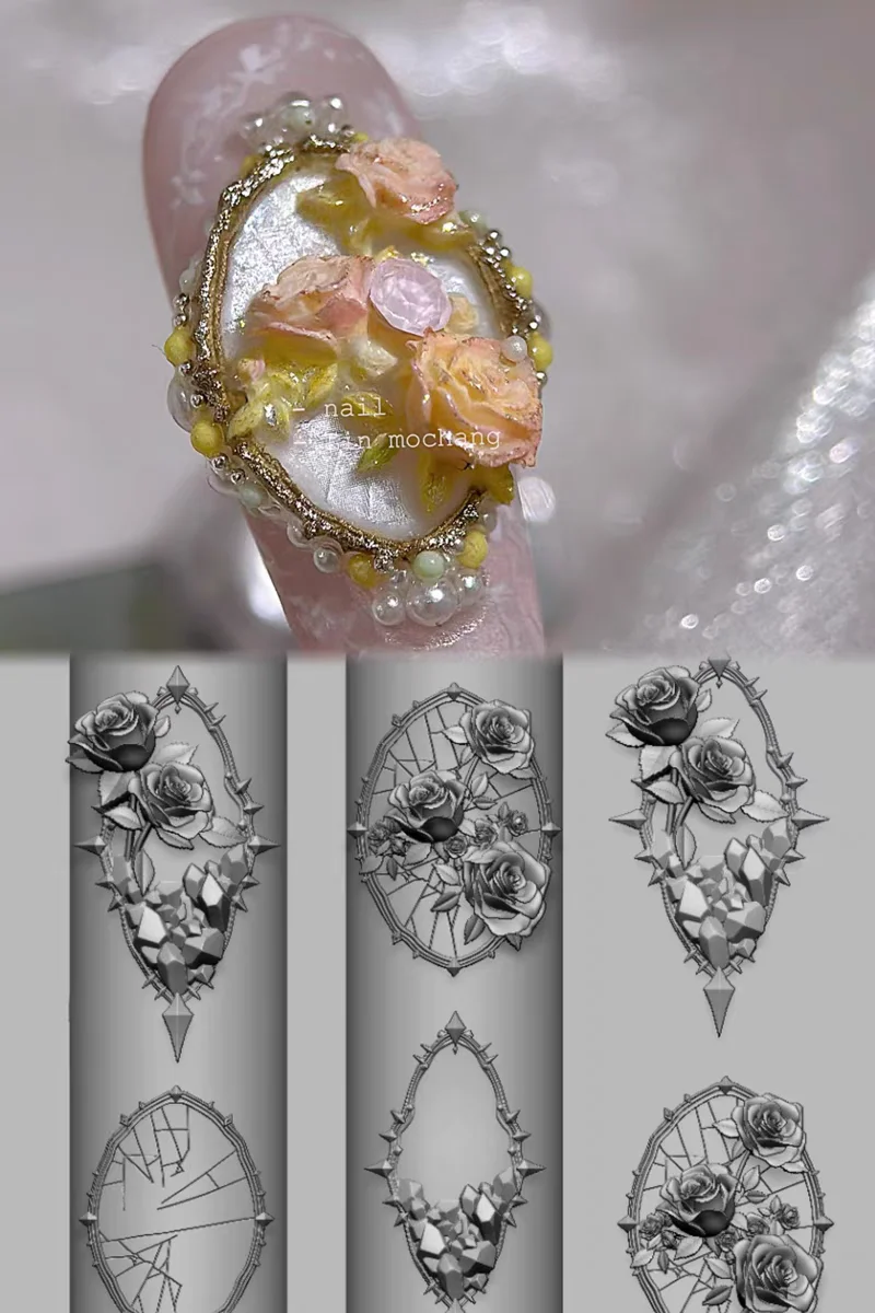 1pc Nail Art Mold Lolita Bow Mushroom Crow Chain Rose Snake Lotus Bear 3D Acrylic Nail Decorations DIY Silicone Nails Products