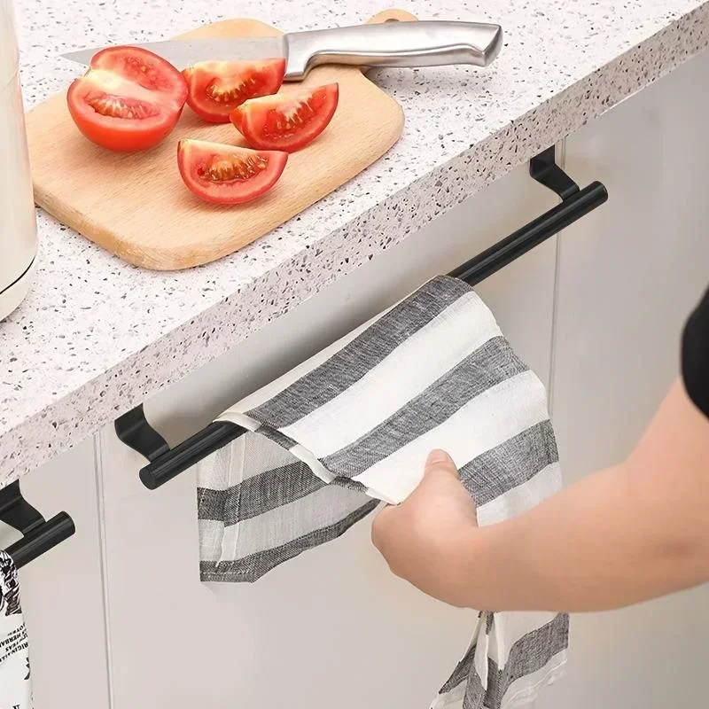 Towel Rod Steel Metal Wire Over Cabinet Towel Rack Storage Organizer Bathroom Door Hanging Rack Punch-free Rag Hanger towel rack towel holder