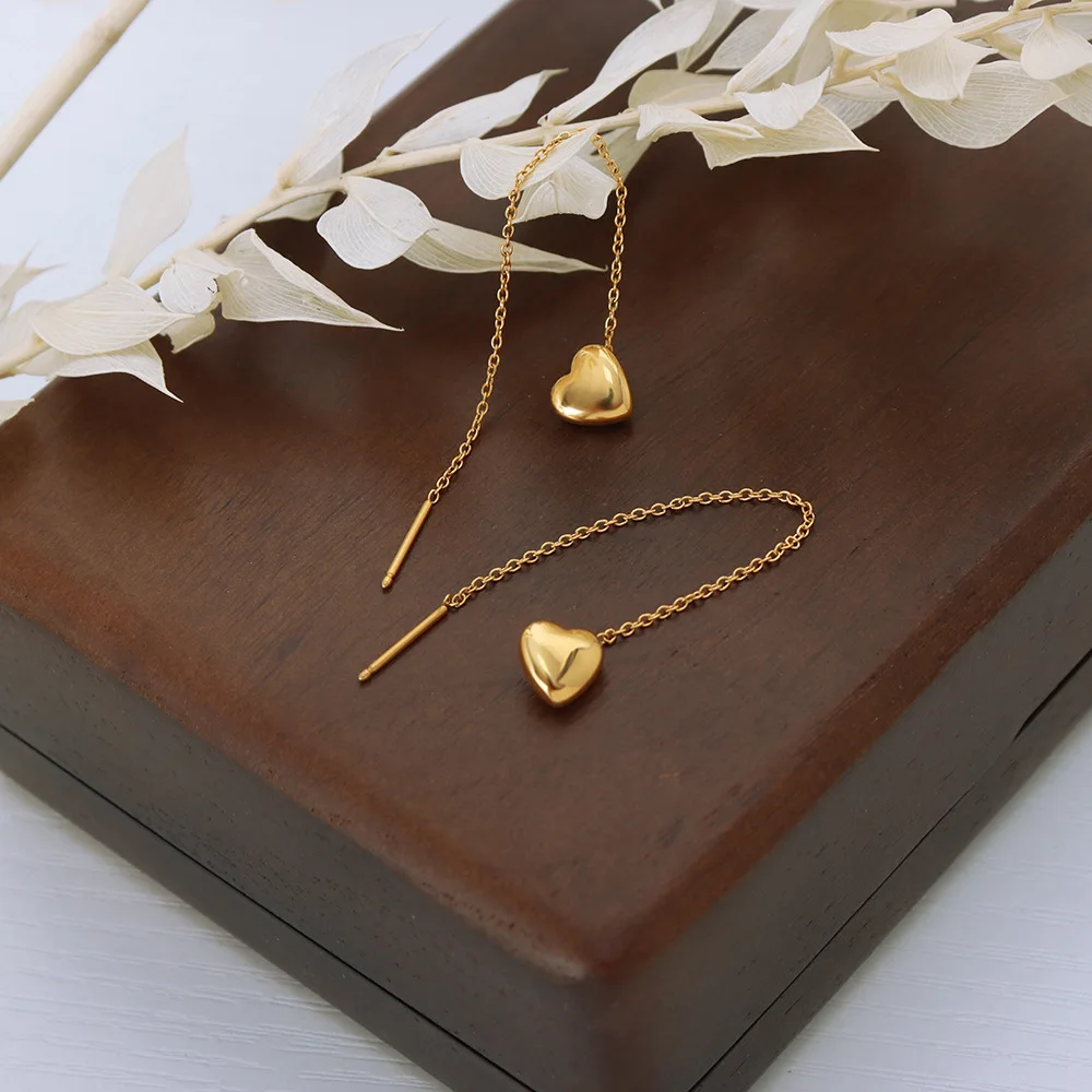 

316L Stainless Steel Long Tassel Heart Drop Earrings Gold Silver Color Fashion Party Jewelry Girls