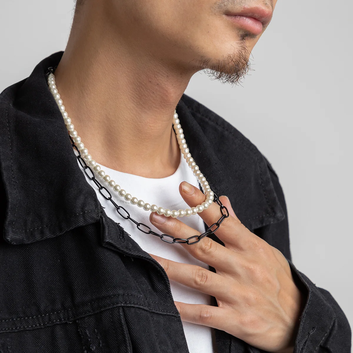 Sindlan 2Pcs Punk Pearl Chains Necklace for Men Vintage Black Color  Geometric Set Couple Grunge Emo Jewelry Gift Collares Hombre - AliExpress