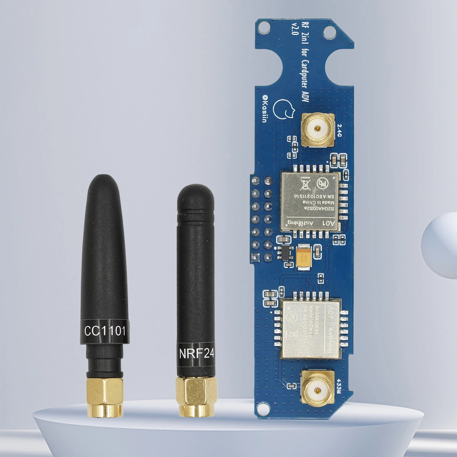 Płytka dwuzakresowa M5stack Cardputer NRF24 i CC1101 z antenami, narzędzie poprawiające stabilność anteny.