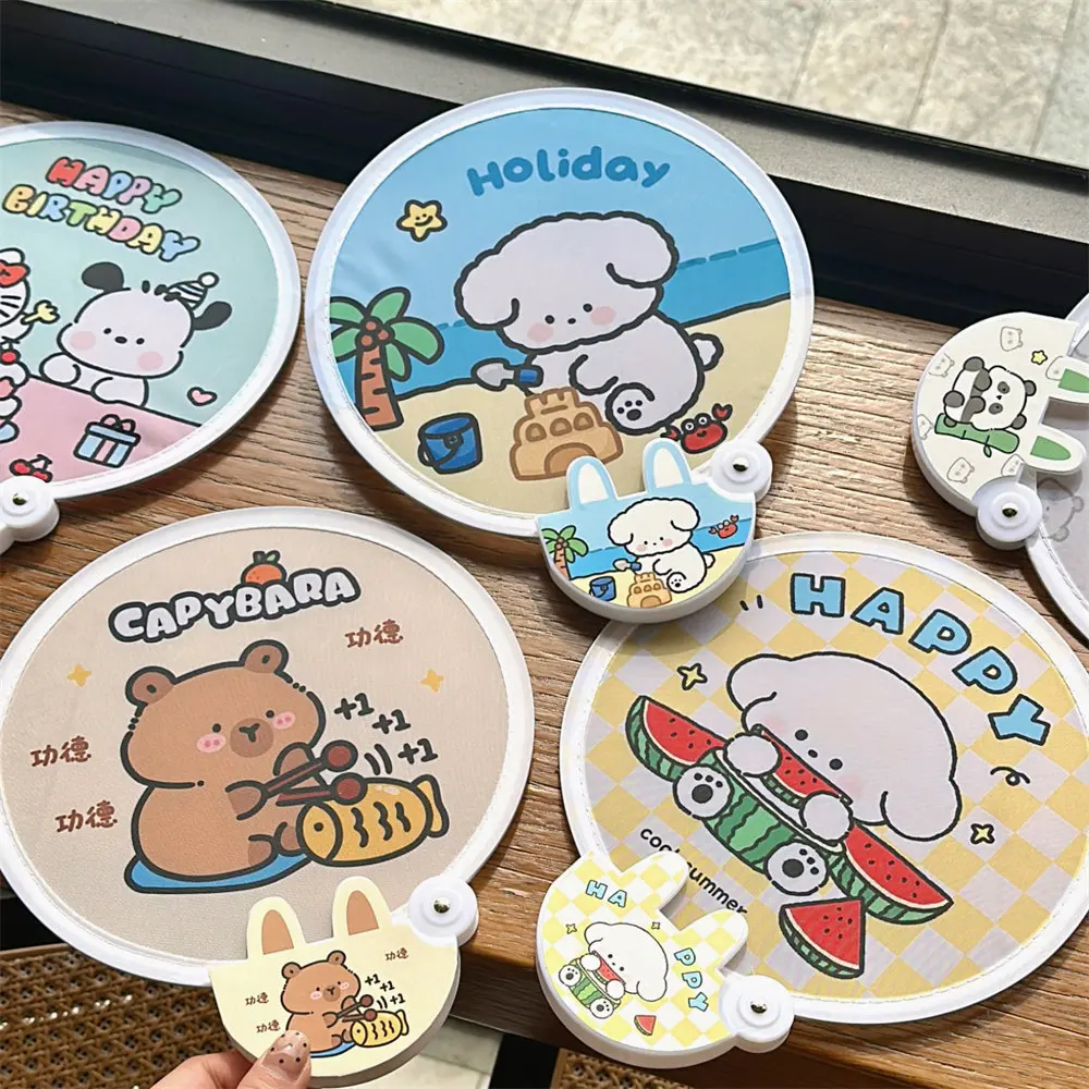 New Foldable Cute Cartoon Portable Collapsible Fan Creative Summer Small Fresh Cool Fan Hand Fan Round Pocket Fan 5
