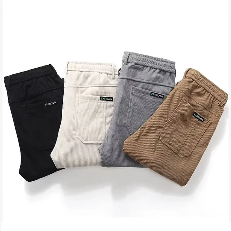 Autumn Winter Men's Stylish Thermal Corduroy Pants Comfortable Plush Narrow Leg Trousers Daily Elastic Waist Straight Leg Pants 6