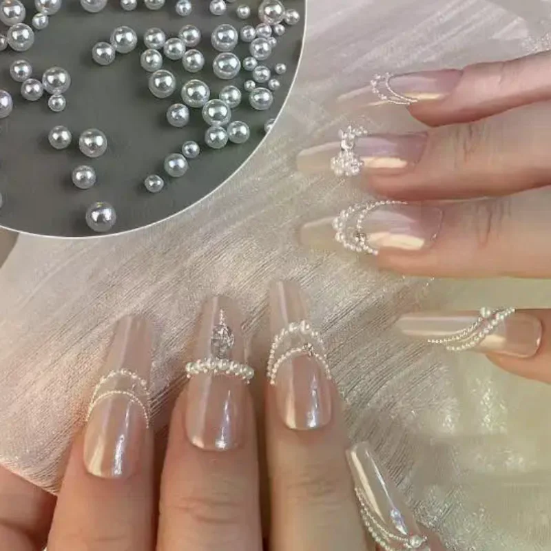300-5000pcs/Bag Pearls Pure White Nail Beads Rhinestone Round 1-6MM Mixed Size High Brightness Pearls For DIY Manicure Decor