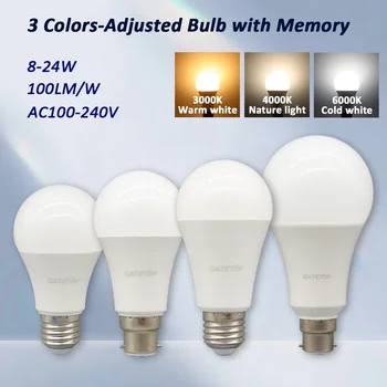 1-20pcs LED 3 Color adjusted Bulb AC110V 220V E27 B22 base Light Bulb 3CCT（3000K 4000K 6000K） Memory Function Color Temp Reset