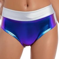 Womens Shiny Metallic Bikini Briefs Glossy Color Block Booty Shorts Hot Pants for Pool Party Rave Dance Outfit Music Festival