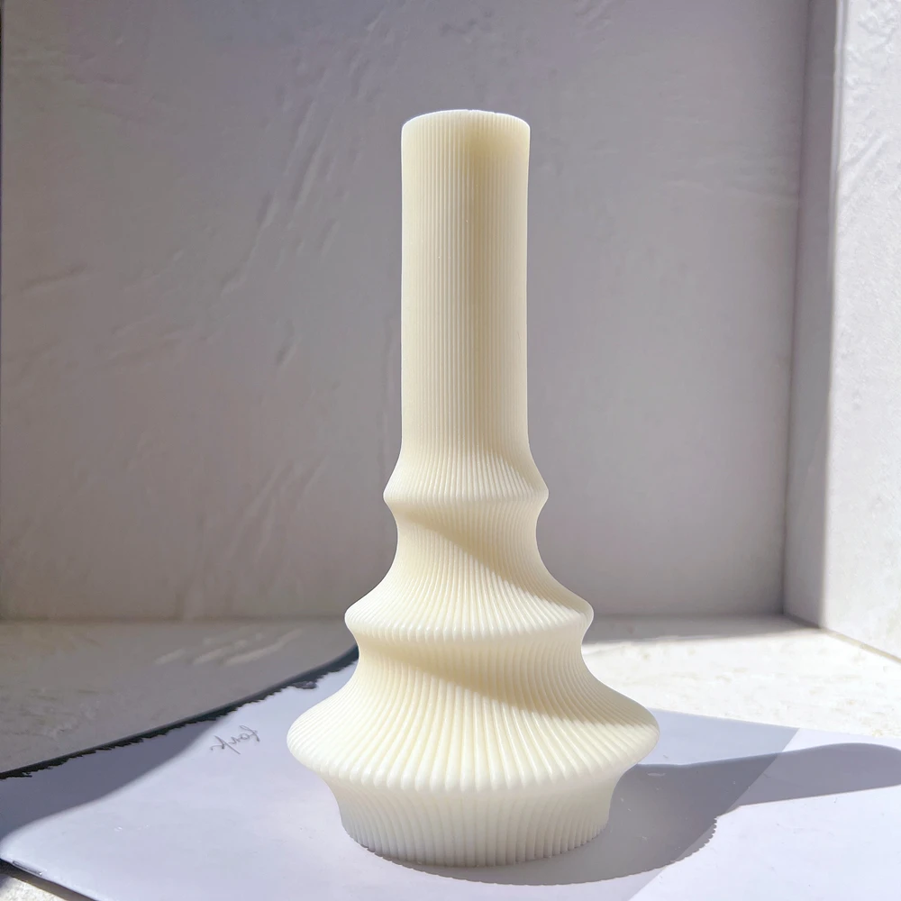 

Ribbed Cylindrical Tall Pillar Candle Molds Aesthetic Taper Silicone Mould Geometric Abstract Decorative Striped Soy Wax Mold