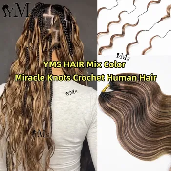 Crochet Hair Highlight Brown Honey Blonde Miracle Knots Hair YMS Mix Blonde Color Body Wave Reusable Feather Crochet Human Hair 1