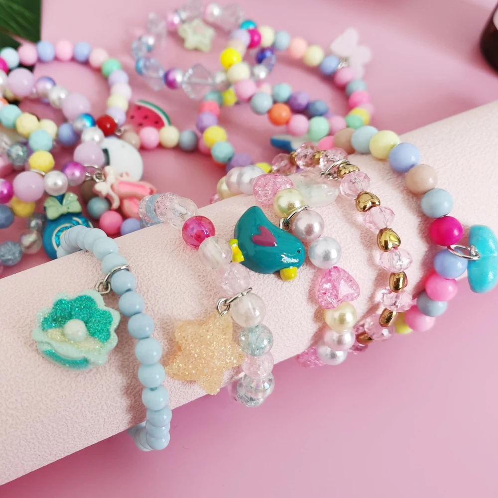 Unicorn Bracelet Set for Kids - Cute Heart Star Elastic Candy Bead Jewelry