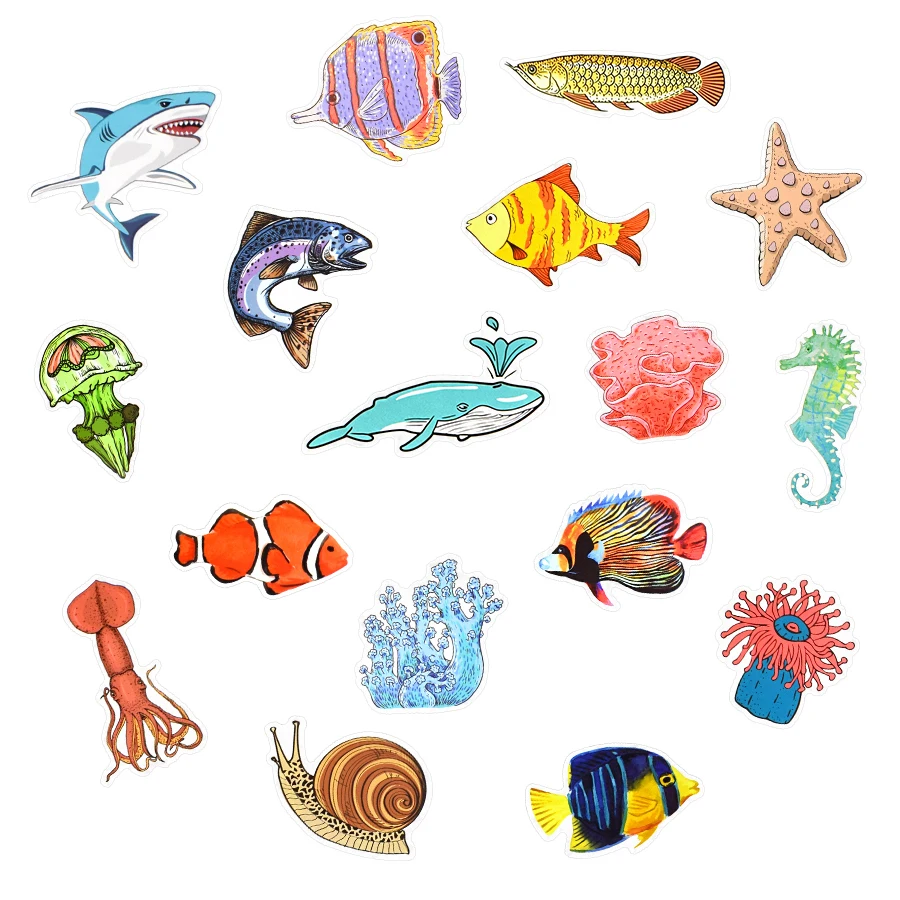 Pegatinas de animales de peces marinos para niños, adhesivos impermeables  de dibujos animados de animales del mundo del océano, plantas, medusas de  Coral, calcomanías para álbum de recortes DIY, 50 Uds. - AliExpress