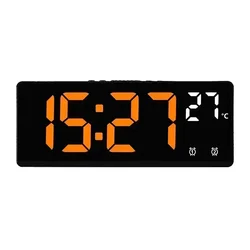 Voice - Controlled LED Alarm Clock with Temperature Display and Dual Alarm Features (Orange)