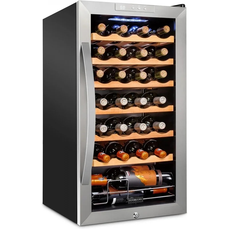 

Schmécké 28 Bottle Compressor Wine Cooler Refrigerator w/Lock - Large Freestanding Wine Cellar For Red, White, Champagne or Spar