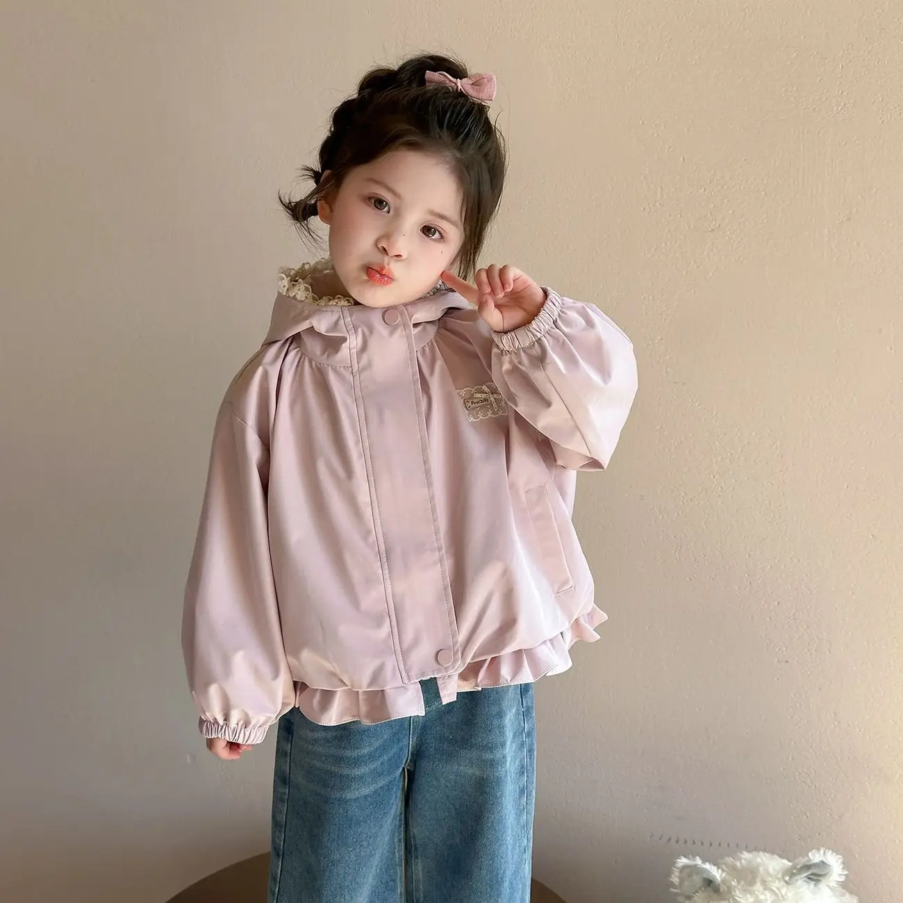소녀의 재킷 봄과 가을 새로운 스타일 어린이 유행 서양 후드 코트 겉옷