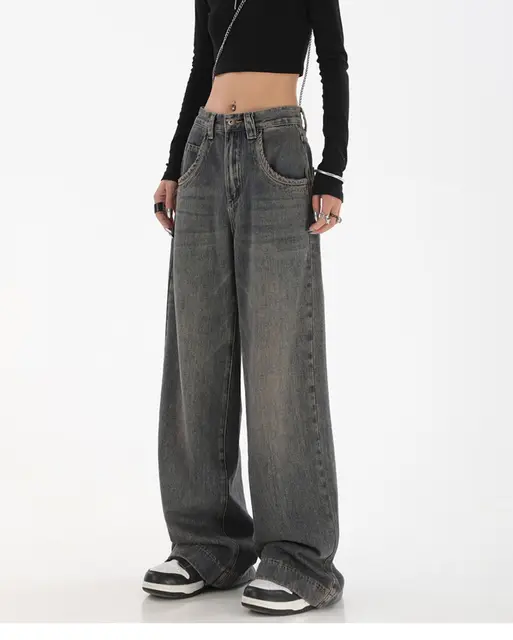 Women High Waist Loose Jeans Straight Wide Leg Denim Female Y2k Casual  Streetwear Vintage Baggy Trouser