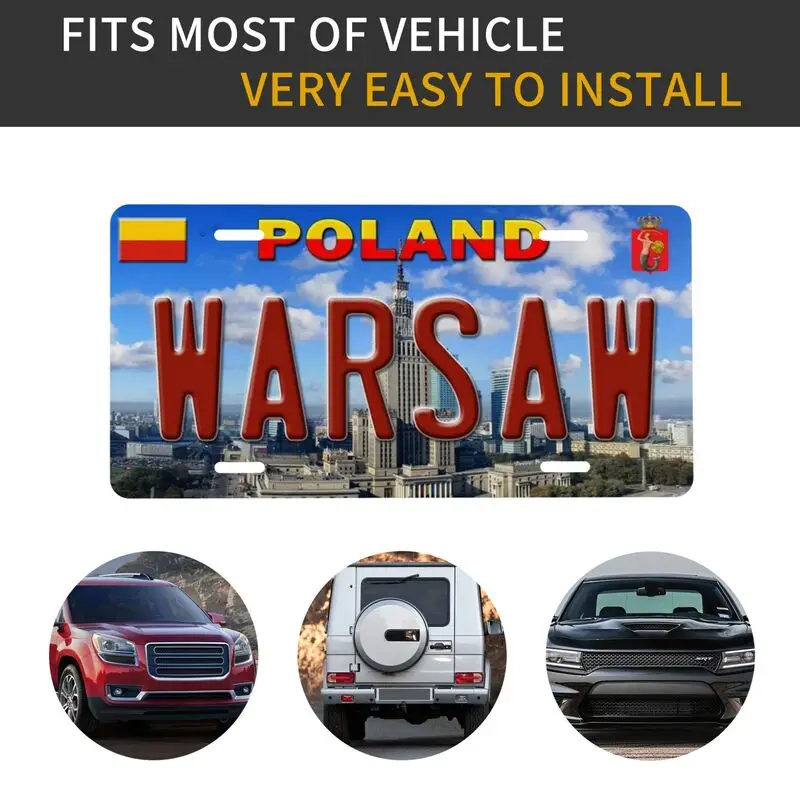 폴란드 수도 바르샤바 도시 풍경 장식 번호판, 자동차 번호판, 바카페, 차고 장식으로 인쇄된 복고풍