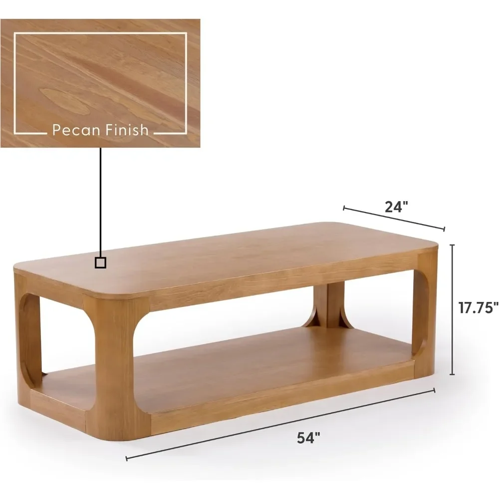 Description Picture 3 of itemForma Coffee Table, Solid Wood 54 Inch Modern Coffee Table with Shelf, Contemporary Center Table with Storage Space