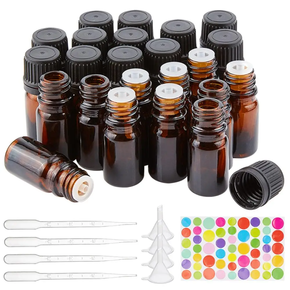 1Set 5ml Amber Glass Bottle with Orifice Funnel Stopper Reducer Refillable Essential Oil Vials DIY Aromatherapy Jars Supplies 200ml ultrasonic cool mist air humidifier usb electric aroma essential oil diffuser night light with music aromatherapy diffuser