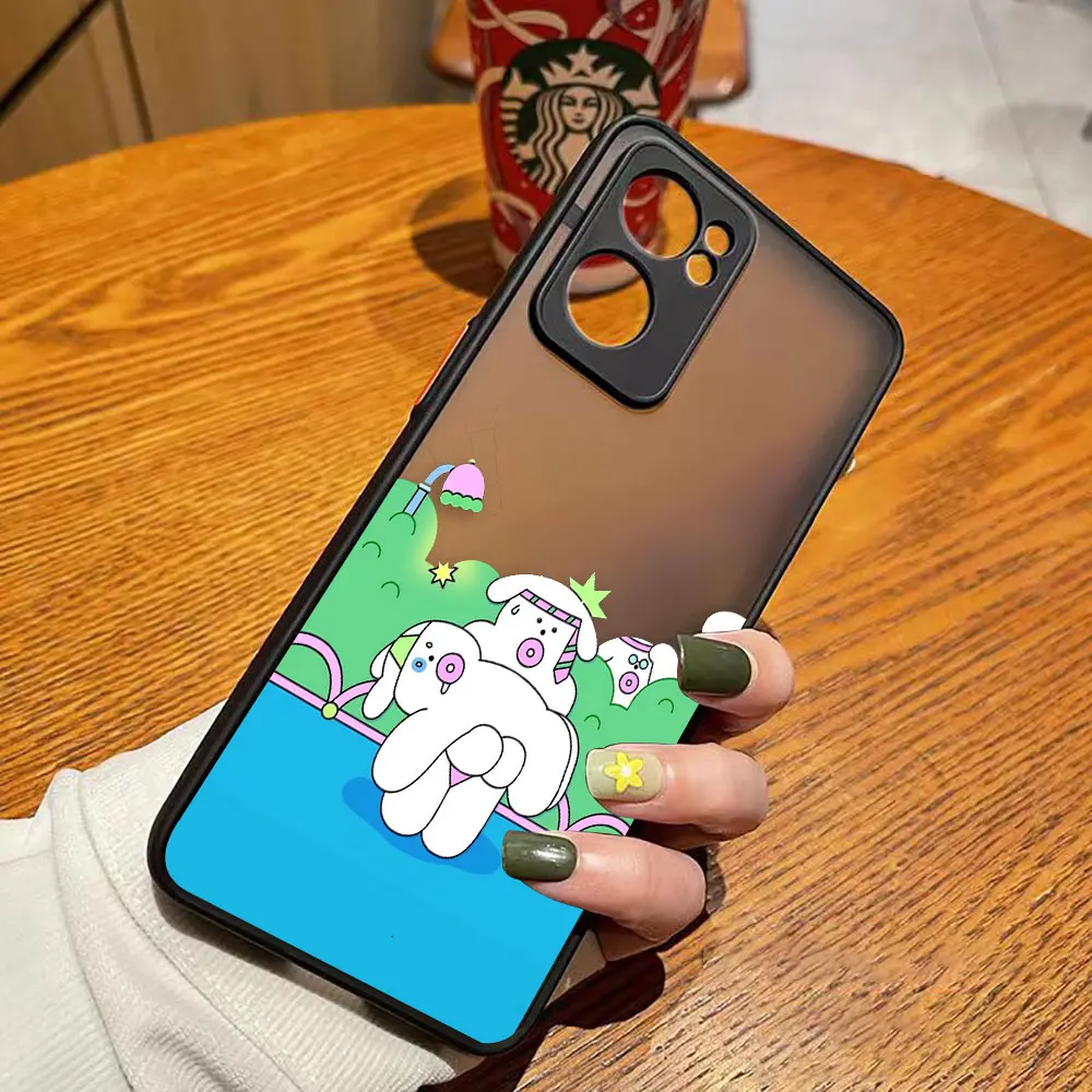 Funda mate de teléfono para OPPO RENO 8 8T 7Z 7 6Z 6 5 4 PRO PLUS 4G 5G Edge Funda Coque Capa Funda carcasa cerdo blanco dibujos animados de conejo