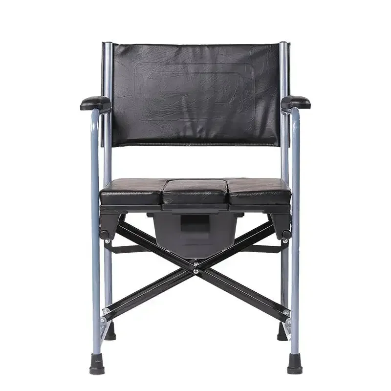 AntiRollover Commode Chair: Folding Disability Stool Elderly Bath Seat Leather Cushion Toilet NonSlip Support. 5