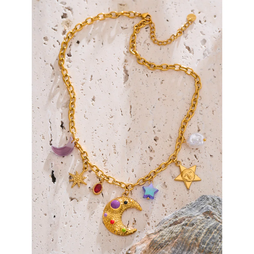 Yhpup Necklace Star Moon Pendant