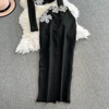 TWOTWINSTYLE Solid Spliced Diamonds Two Piece Set For Women O Neck Long Sleeve Top High Waist Slim Skirt Sets Female KSE517939 4