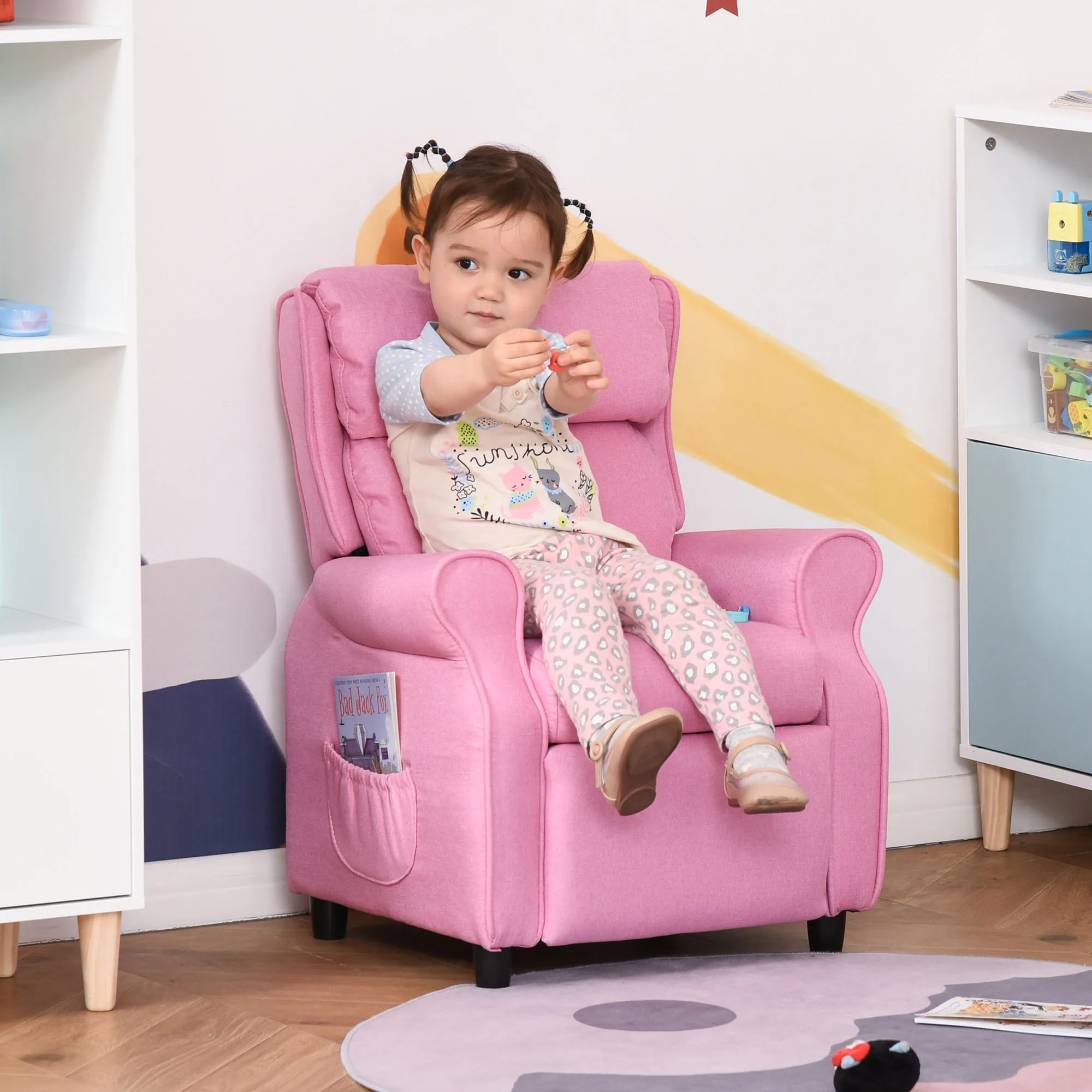 Kids Recliner Adjustable Armchair Sofa, Soft Sponge Cushion Accent Chair, Pink 2