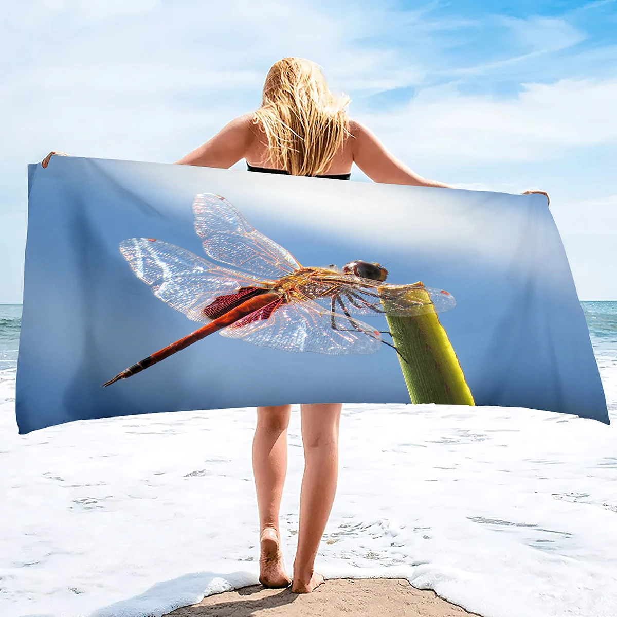 ONE TO PROMISE Sand-Free Beach Towel - Oversized 32x52 Inch Quick Dry Microfiber With Dragonfly Design