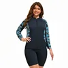 Women's Plus Size Swimwear Modest Long Sleeves SwimsuitsTree Printed Bathing Suits with Shorts Knee Length for Female Swimming