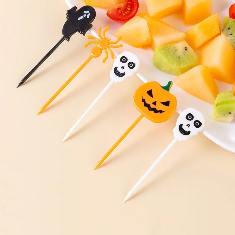 10pcs Random Halloween Fruit Fork Cartoon Children Cake Dessert Pick Toothpick Lunch Pick Food Fork Bento Party Decoration
