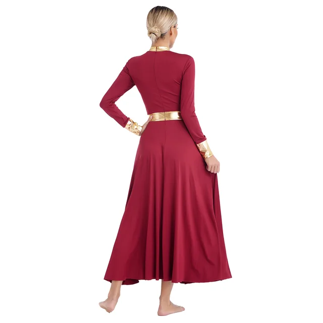 Church Dance Apparel Women's Gold Praise Dance Dress - Metallic Worship  Robe For Liturgical Dance & Special Occasions Women's Liturgical Worship  Robe