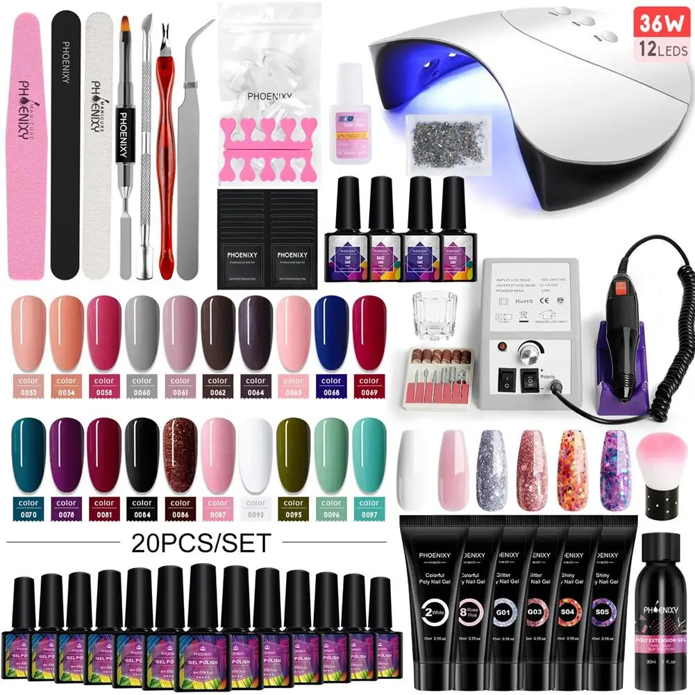 Manik-re-Set-Gel-politur-Set-mit-UV-LED-Nagel-lampe-Poly-Nagel-Gel-Lack ...